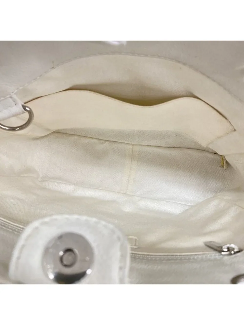 Chanel Shoulder Bag Quilted Caviar Leather White Silver